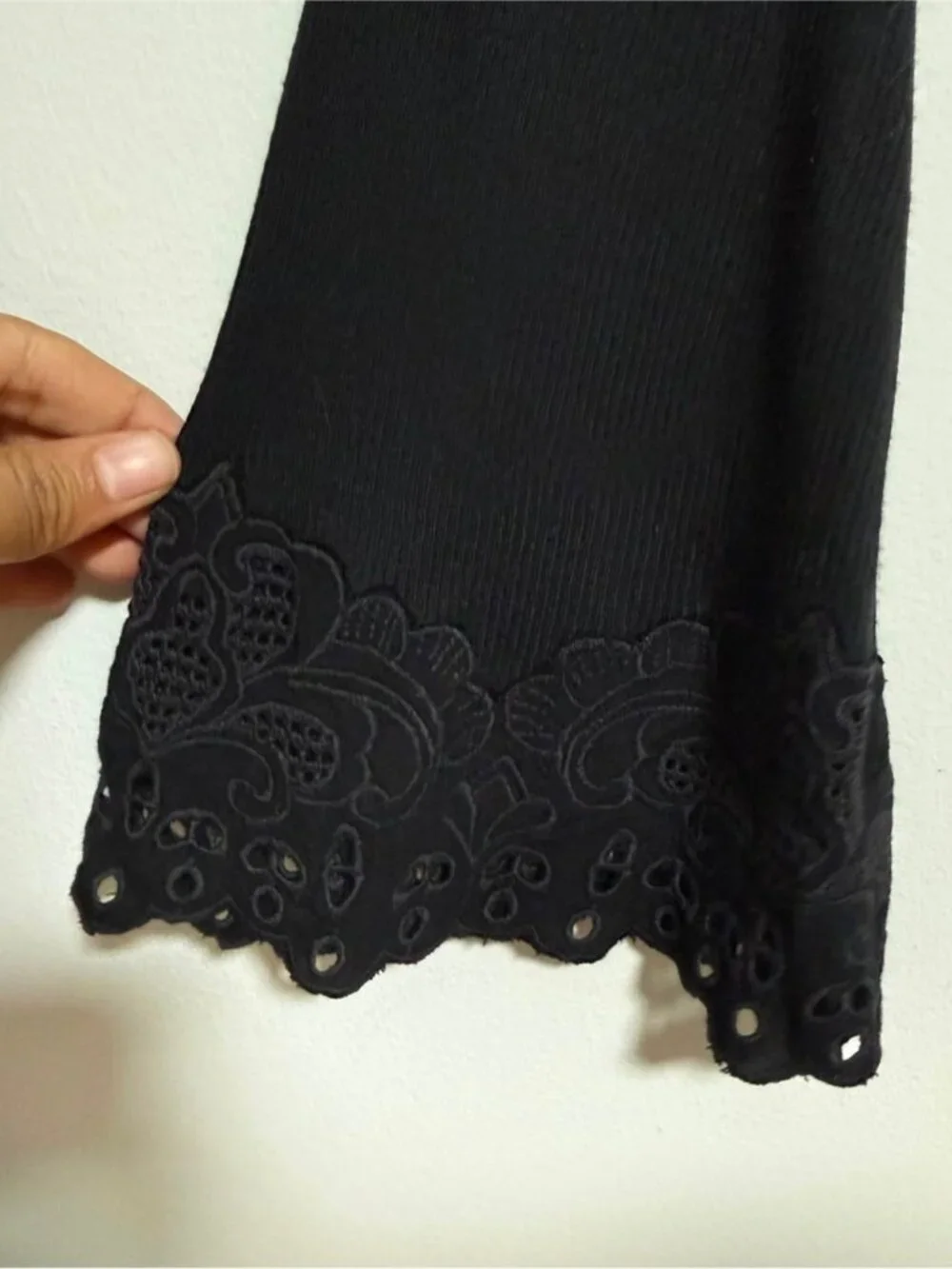 Free People Black Ribbed Mock Neck Open Back Lace Trim Bodysuit Large